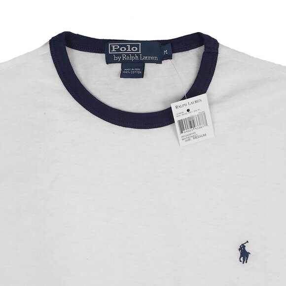 NEW Vintage Polo Ralph Lauren Polo Player T Shirt!  White  Navy Trim  Slim Fit - Picture 2 of 2